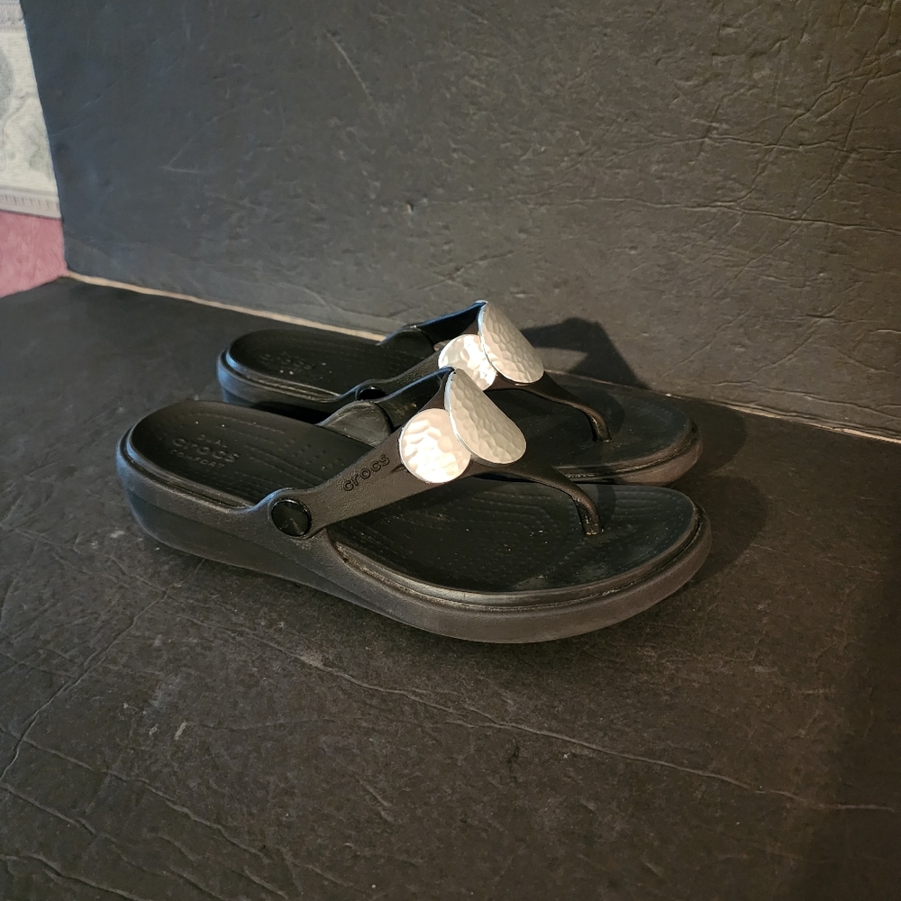 CROCS Black Sandals with Silver Accents